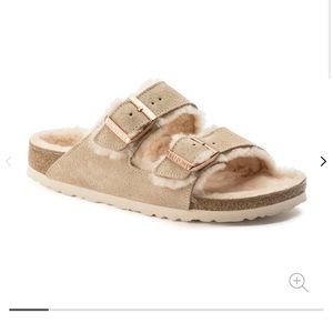 Birkenstocks Arizona Shearling Sandals- Nude